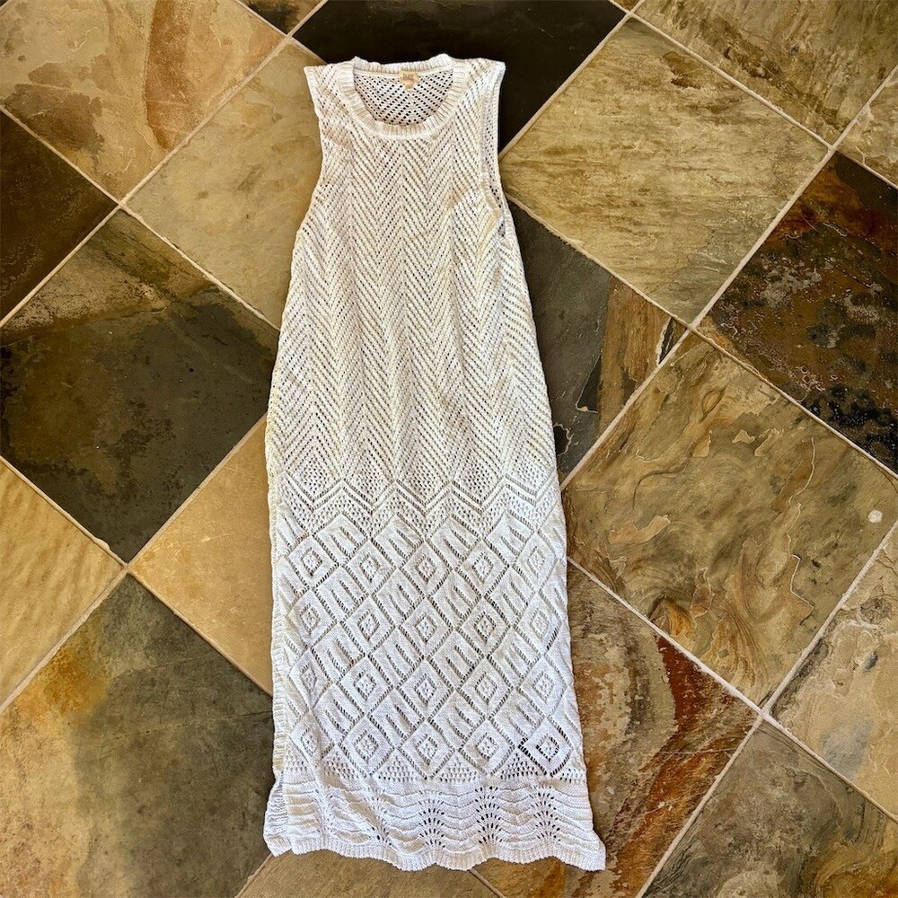 Surf Gypsy Cover-Up Dress Womens M Ivory Crochet Sleeveless Scoop Neck